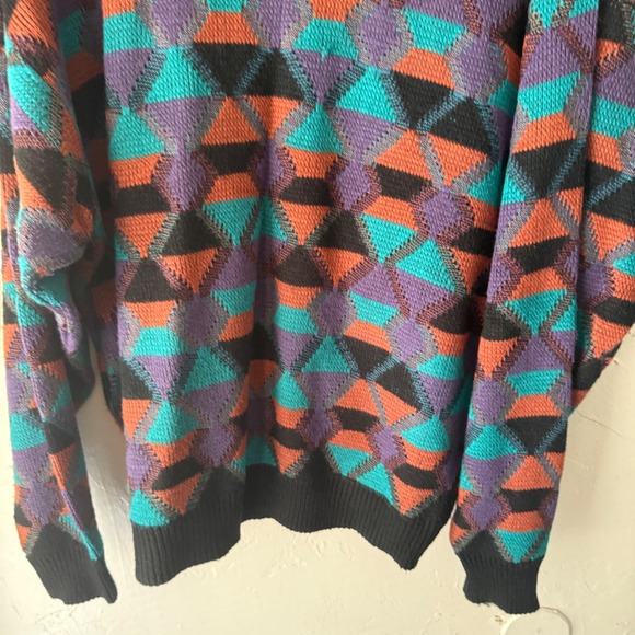 Vintage 80s Saturdays Explosive‎ Sweater Geometric Triangle Pattern Grandpa Core - Picture 5 of 9